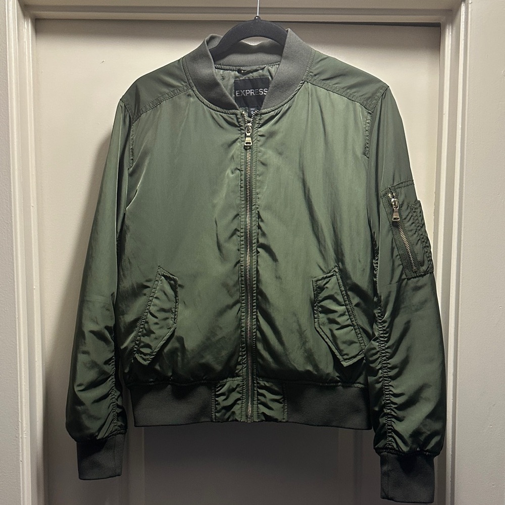 Express Women's Olive Bomber Jacket, size: M/M